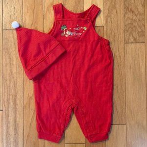 Baby Christmas Overalls Romper + Matching Hat